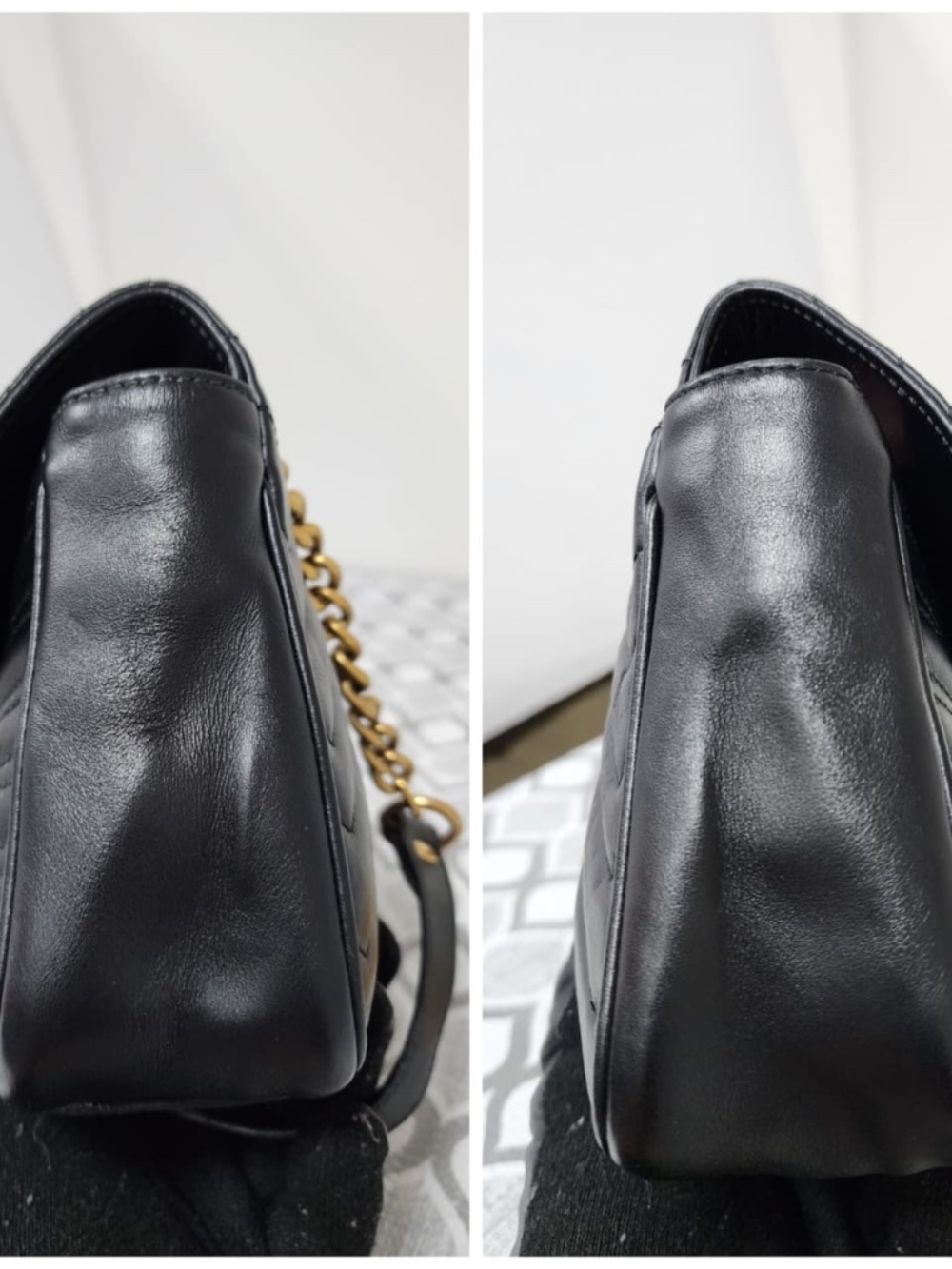 Authentic GUCCI Calfskin Matelasse Medium GG Marmont Shoulder Bag Black - Picture 12 of 16